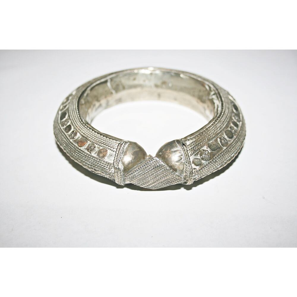 Antique Ornate Bedouin Repousse Silver Tone Cuff Bracelet - 102 Grams